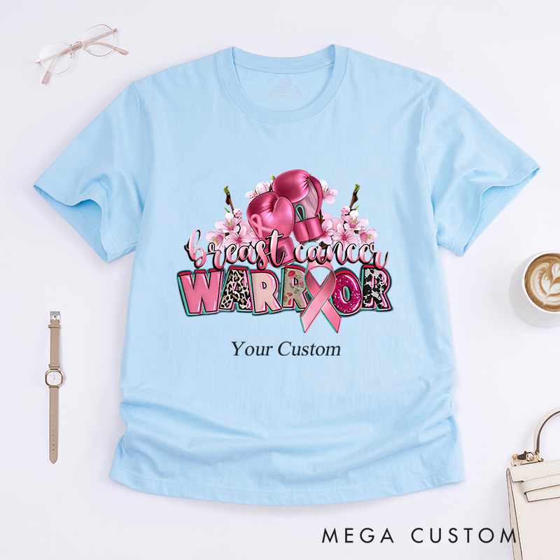 Personalized Breast Cancer Warrior Floral Ribbon Awareness Support T-Shirt  