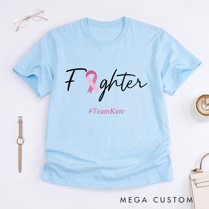 Personalized Fighter Pink Ribbon Breast Cancer Awareness Inspirational Empowerment T-Shirt  