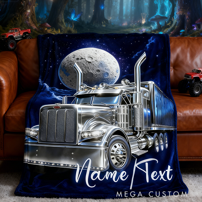 Personalized Dinosaur Moon Truck Blanket Custom Name Throw Blanket Gift