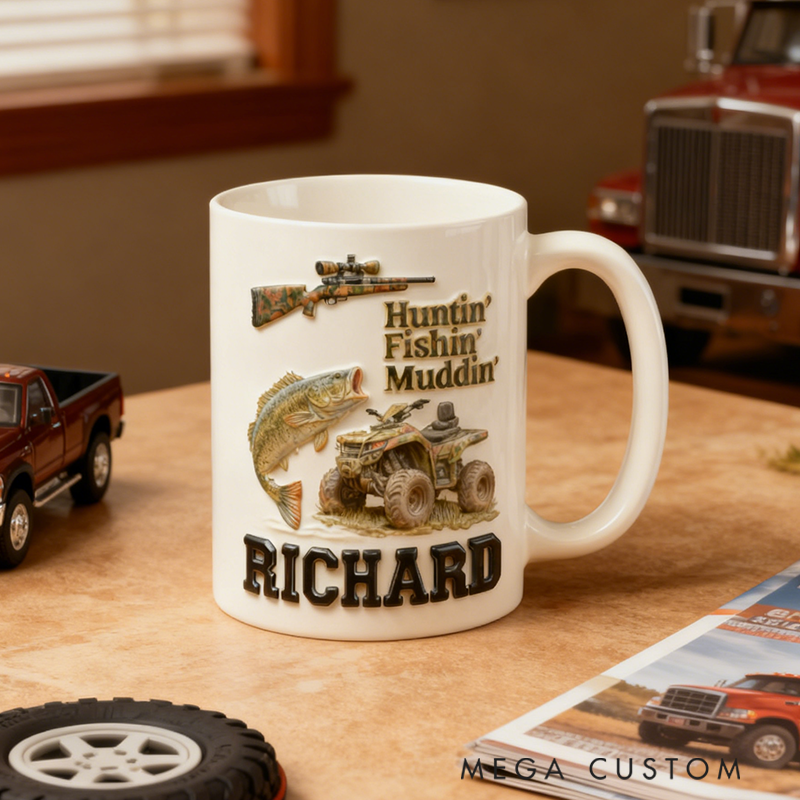 Personalized Hunting Fishing Mudding Racing Ceramic Mug Christmas Custom Name Mug Gifts