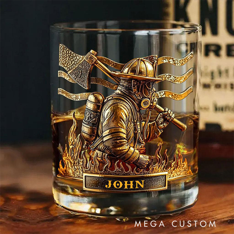Personalized Firefighter Whiskey Decanter Set Custom Name Gift for Fire Dept