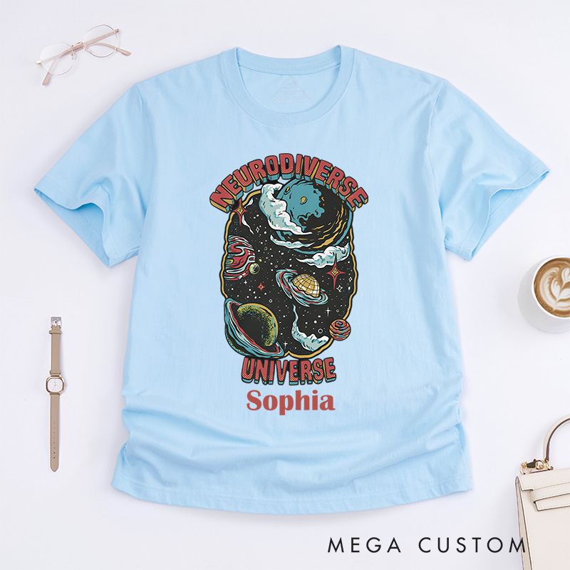 Personalized Neurodiverse Universe Comic Style Adult T-Shirt Actually Autistic Gift