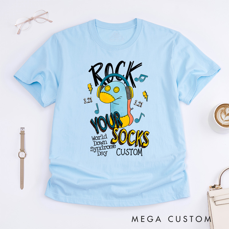 Personalized Rock Your Socks Fun Illustration Supporting World Down Syndrome Day Awareness T-shirt