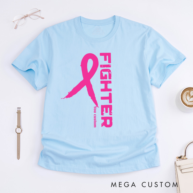 Personalized Fighter Vertical Pink Ribbon Breast CancerSupporting Strength and Awareness T-shirt