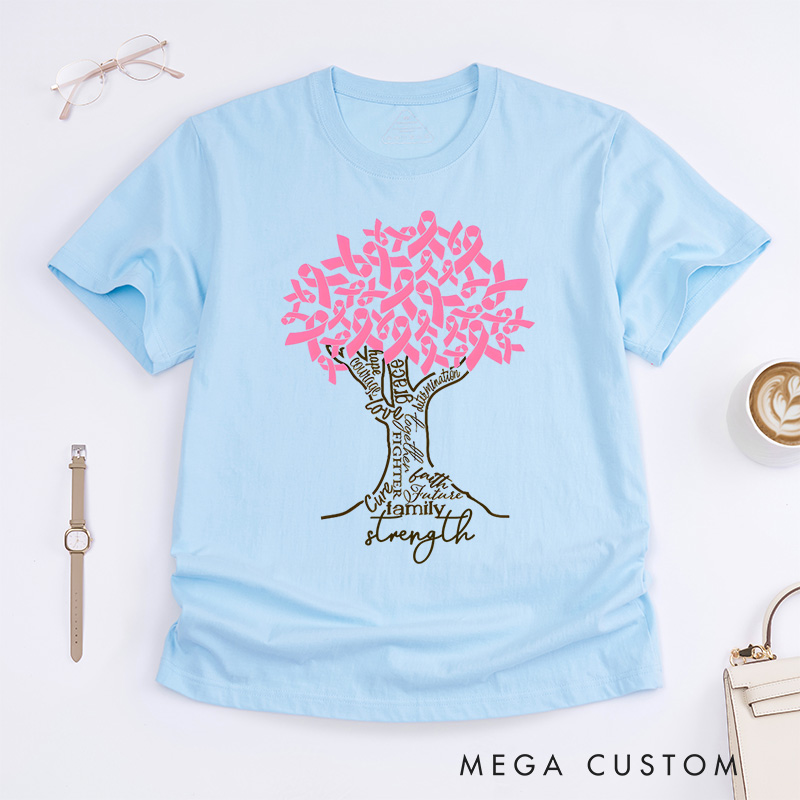Personalized Pink Ribbon Breast Cancer Tree T-Shirt Breast Cancer Motivational Gift