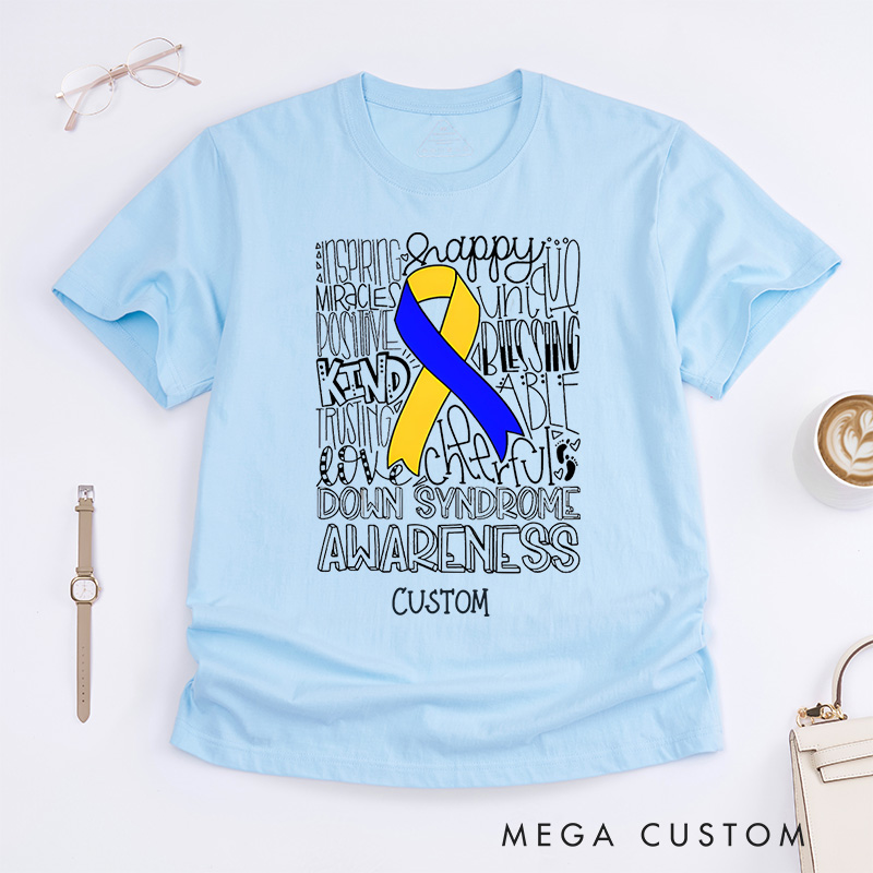Personalized Down Syndrome Awareness Ribbon Support Inclusion Advocacy T-shirt