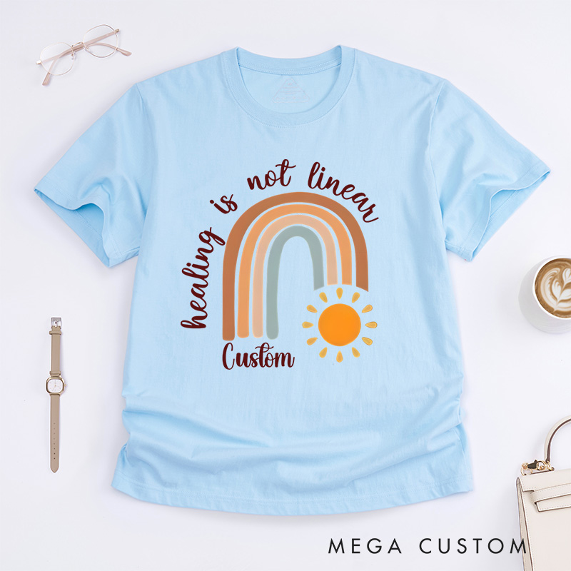 Personalized Healing Is Not Linear Rainbow Sun Mental Health Recovery Journey T-shirt