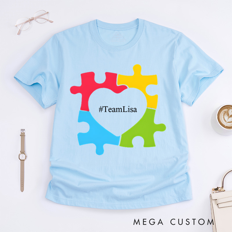Personalized Autism Awareness Puzzle Heart Celebrate Neurodiversity Support T-Shirt  