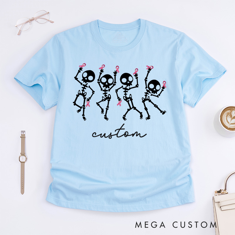 Personalized Dancing Skeletons Breast Cancer Halloween T-Shirt Breast Cancer Survivor Gift