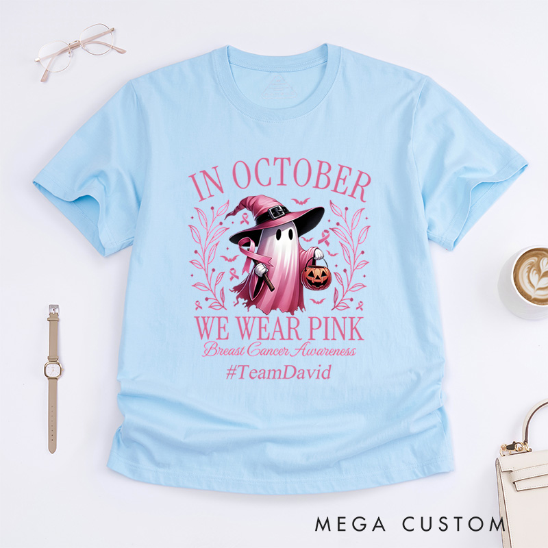 Personalized In October We Wear Pink Breast Cancer Awareness Halloween Support T-Shirt  