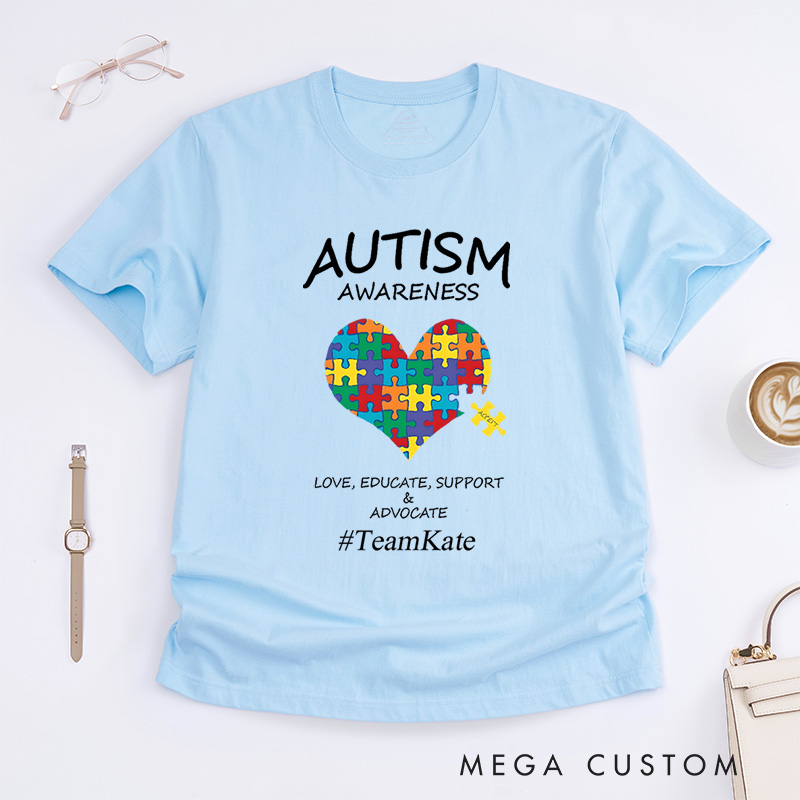 Personalized Autism Awareness Puzzle Heart Love Educate Support Advocate T-Shirt  
