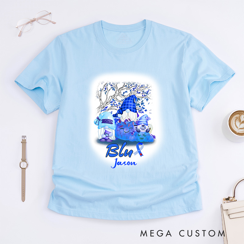 Personalized Gnomes Diabetes Awareness Blue Ribbon T-Shirt Diabetes Awareness Gift