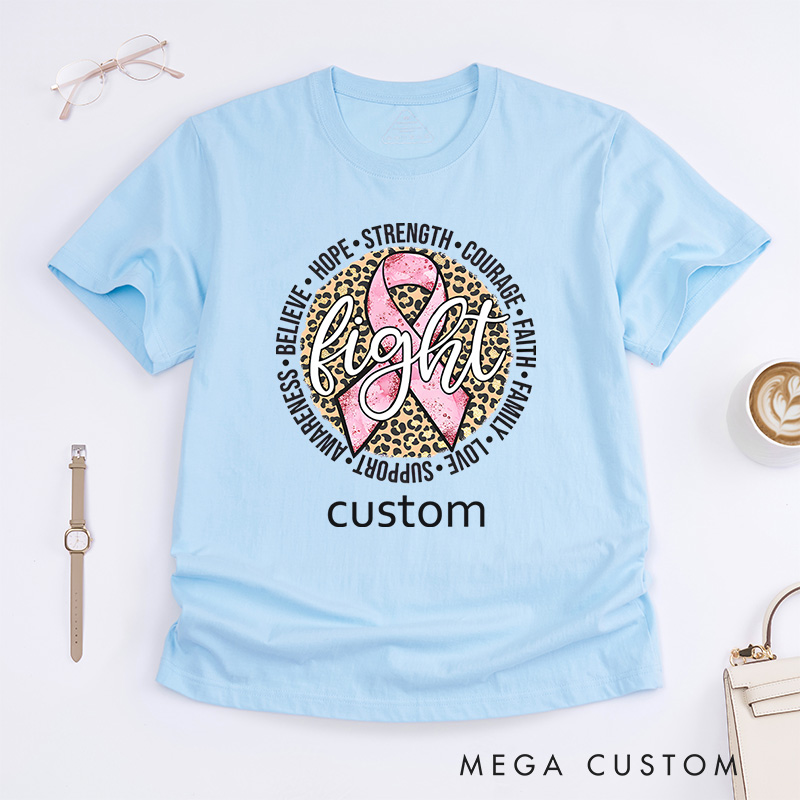 Personalized Pink Leopard Cancer Ribbon T-Shirt Fight Breast Cancer Gift