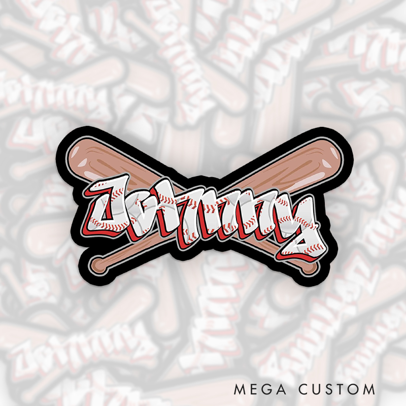 Personalized Athletic Sticker with Graffiti-Style Text and Baseball Bats  