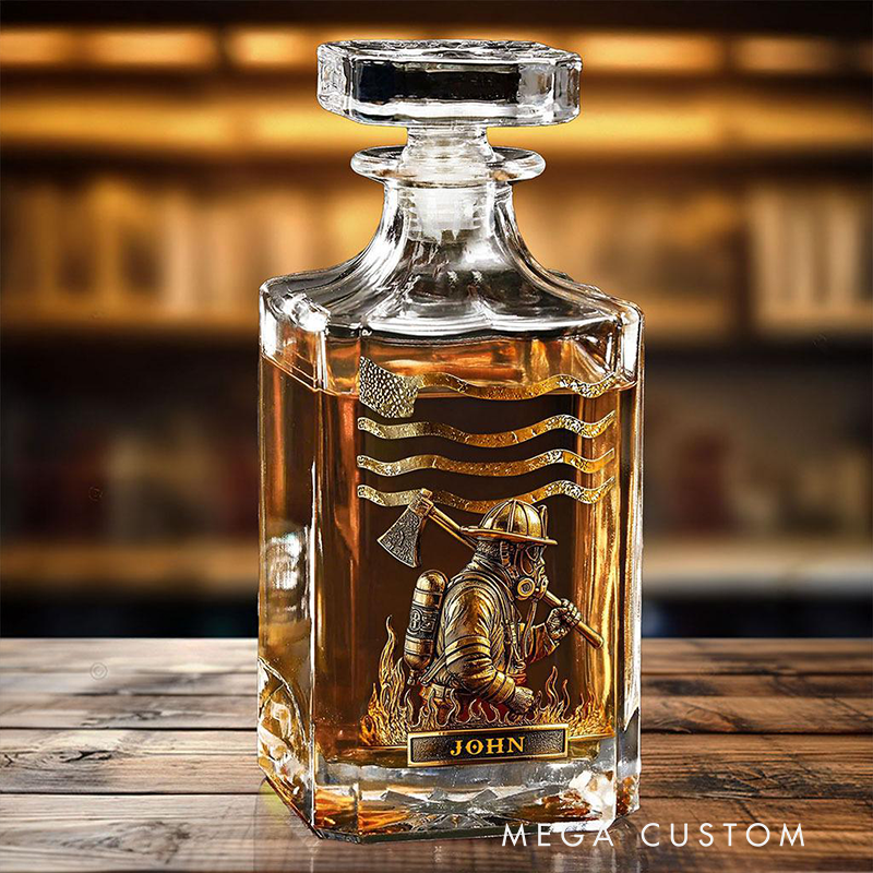Personalized Firefighter Whiskey Decanter Set Custom Name Gift for Fire Dept