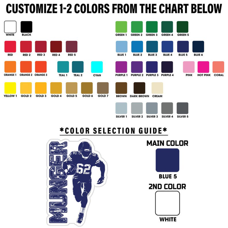 Personalized American Football Sticker with Custom Player Name and Jersey Number for Sport Fans