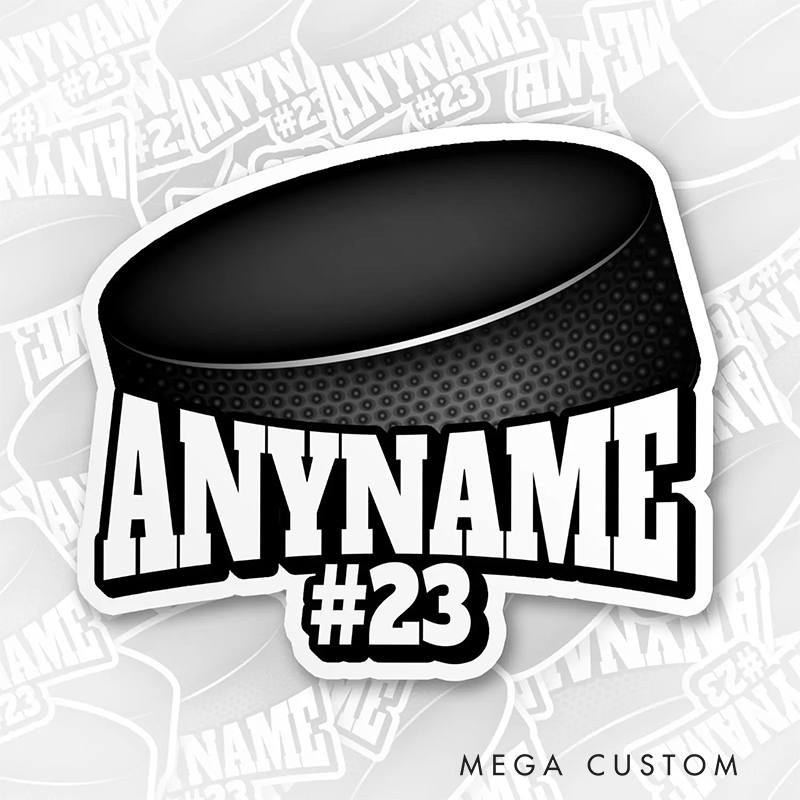 Personalized Ice Hockey Puck Sticker with Custom Name and Number