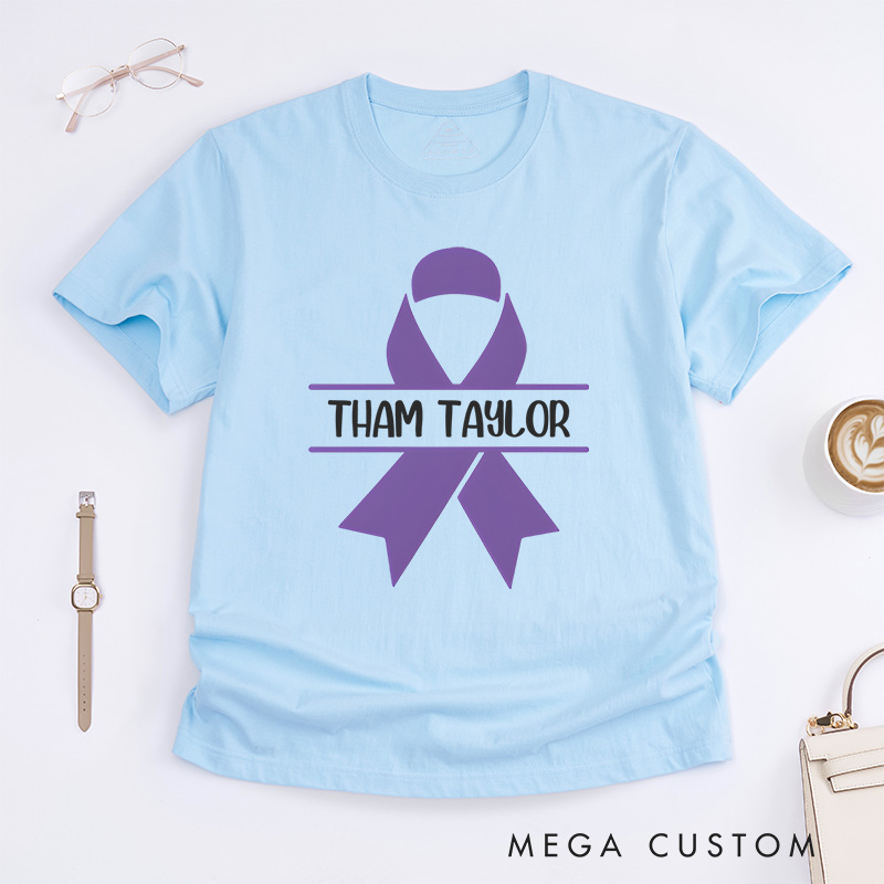 Personalized Purple Ribbon Pancreatic Cancer Custom Name Support T-Shirt Motivational Gift