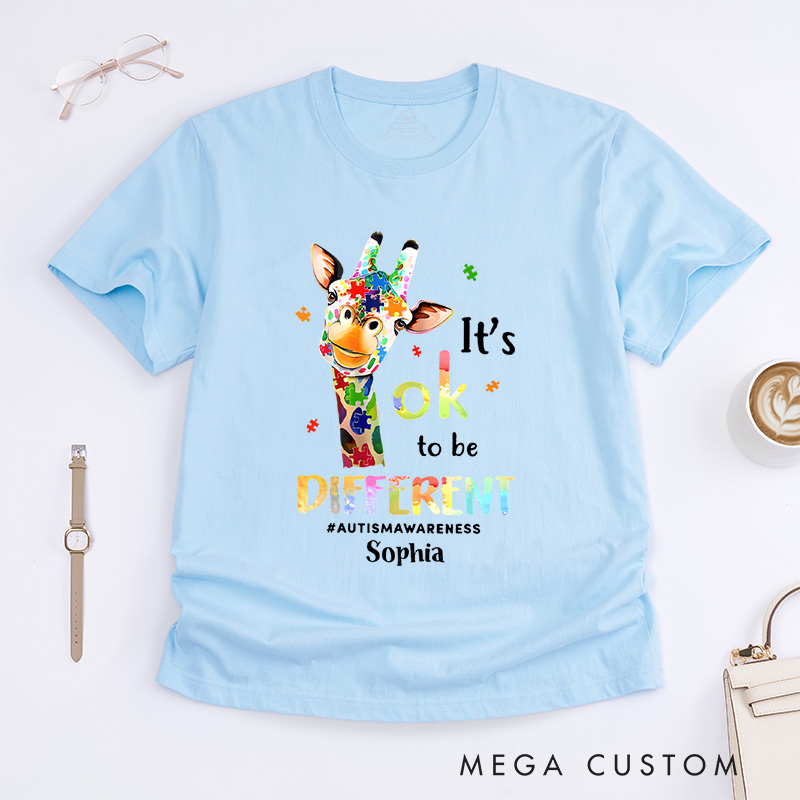 Personalized It's Ok to Be Different Giraffe Autism T-shirt