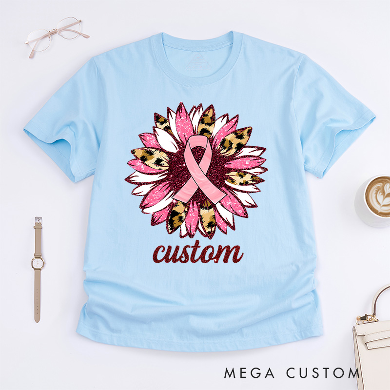 Personalized Pink Ribbon Floral Breast Cancer Awareness T-Shirt Cancer Warrior Gift