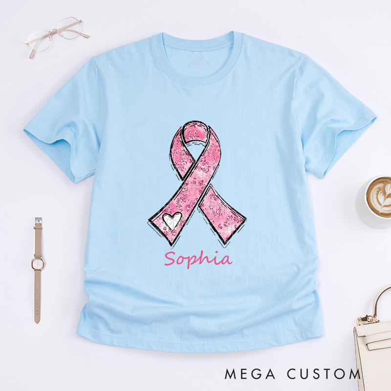 Personalized Pink Ribbon Breast Cancer Awareness T-shirt Cancer Warrior Gift Cancer Survivor Gift