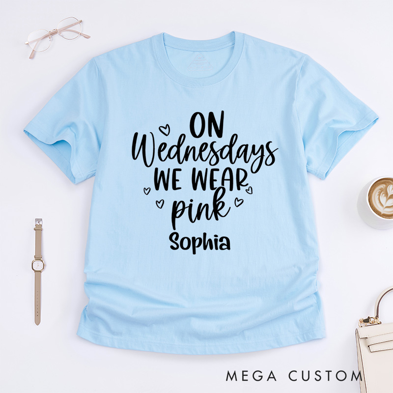 Personalized On Wednesdays We Wear Pink Breast Cancer Awareness T-shirt Support Gift