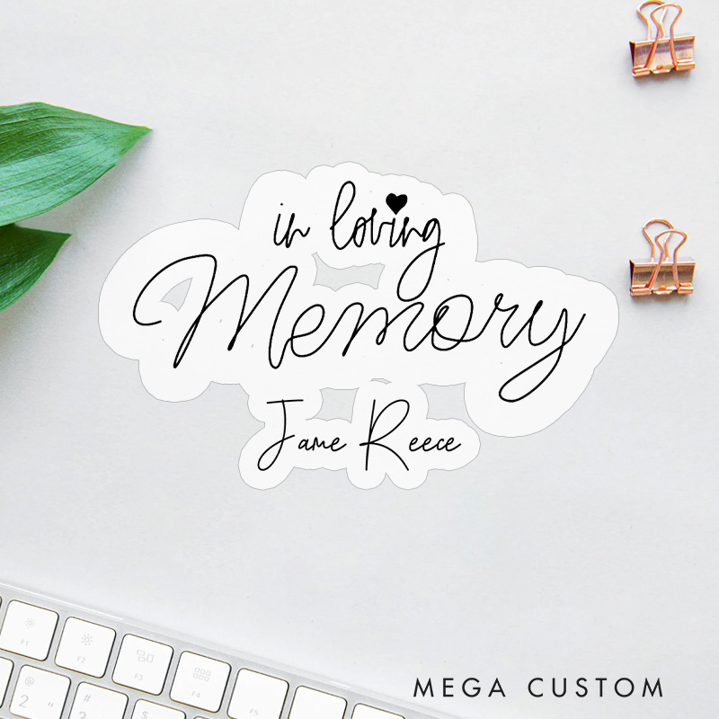 Personalized Custom Name Memorial Sticker Script Font Heart Accent Sympathy Gift Loss of Loved One