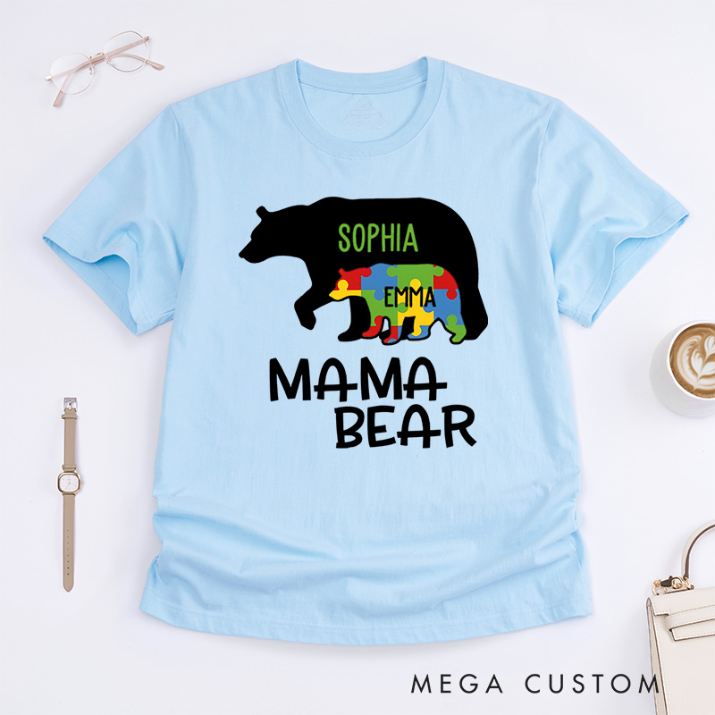 Personalized Mama Bear Autism Awareness Family Love and Support Theme T-shirt Autism Awareness Gift