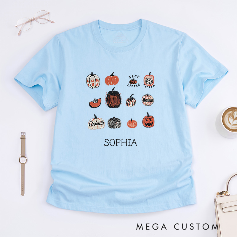 Personalized Playful Pumpkin Halloween T-Shirt Perfect for Fun and Festive Seasonal Celebrations T-Shirt