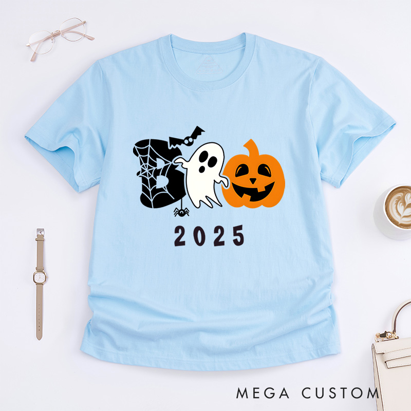 Personalized Ghost and Spider Web Halloween T-Shirt Perfect for Adding a Playful and Spooky Vibe T-Shirt