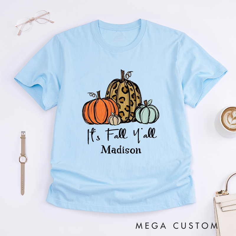 Personalized It’s Fall Y’all Pumpkins T-Shirt Perfect for Celebrating the Festive Autumn Spirit T-Shirt