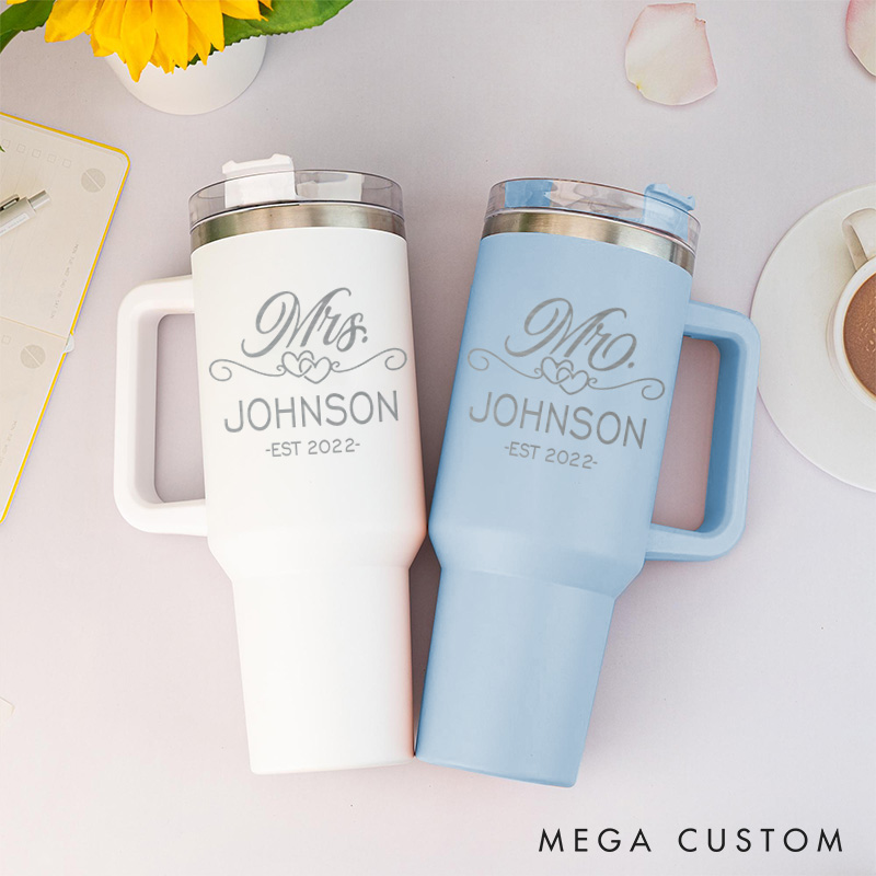 Personalized Mr. and Mrs. Anniversary Tumbler 40oz Tumbler with Handle and Straw for Couple Husband and Wife Anniversary Gift Tumbler