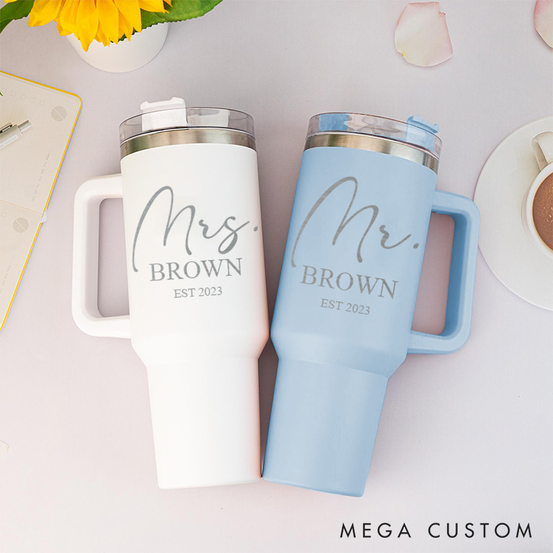 Personalized Couple Anniversary Tumbler Mr. and Mrs. 40oz Travel Mug Wedding Anniversary Gift for Husband and Wife