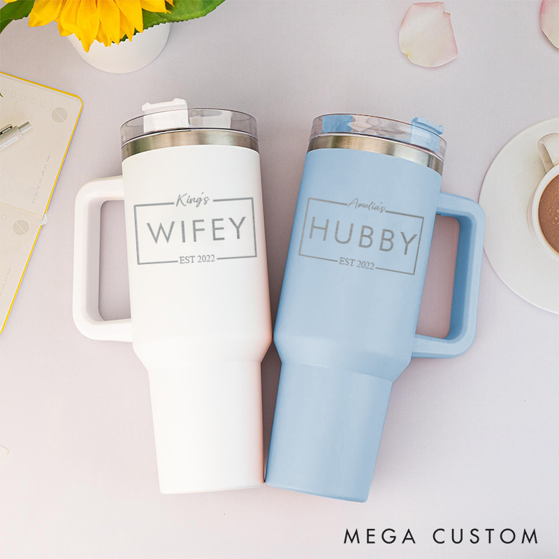 Personalized Couple Anniversary Tumbler 40oz Mr. and Mrs. Travel Mug with Handle and Straw Husband and Wife Anniversary Gift Tumbler
