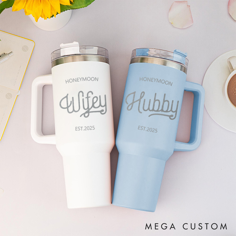 Personalized Wife Husband Honeymoon Tumbler 40oz Travel Mug For Couple Newlyweds Honeymoon Tumbler Gift For Her Him