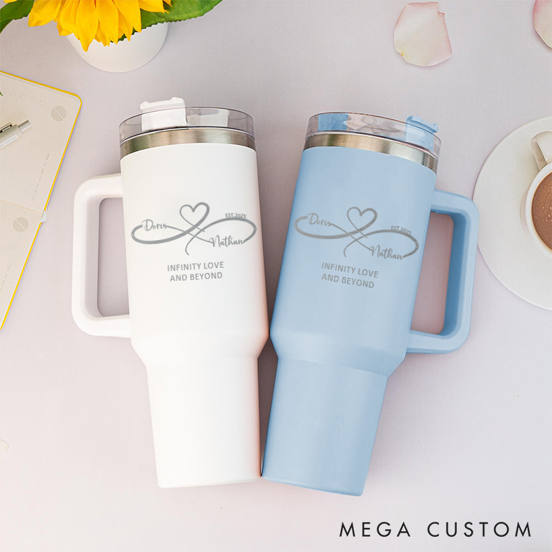 Personalized 40oz Couple Anniversary Tumbler Mr. and Mrs. Travel Mug Anniversary Gift Tumbler with Handle for Husband and Wife