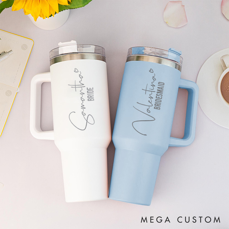 Personalized Bridesmaid Name with Heart 40oz Tumbler Maid of Honor Tumbler with Lid and Straw Bachelorette Party Gift for Her Bridal Shower Tumbler