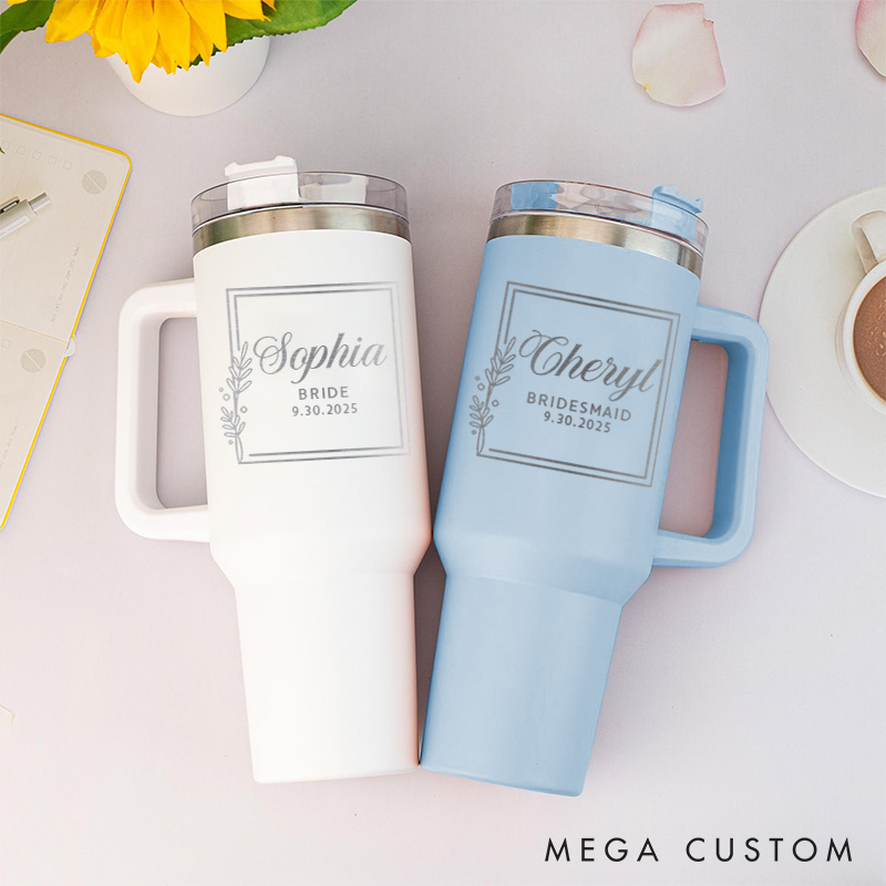 Personalized Bridesmaid Square Wreath 40oz Tumbler Maid of Honor Tumbler with Lid and Straw Bride Bachelorette Party Gift Bridal Shower Tumbler