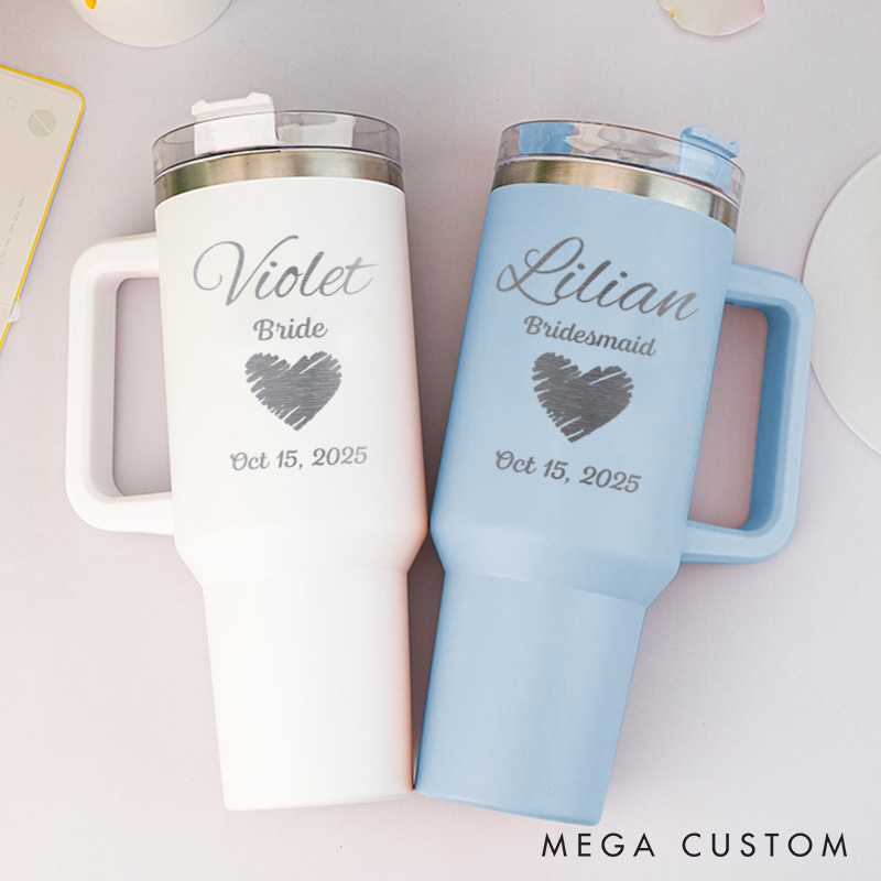 Personalized Bridesmaid Hand-drawn Heart 40oz Tumbler Maid of Honor Tumbler with Lid and Straw Bride Bachelorette Party Gift Bridal Shower Tumbler