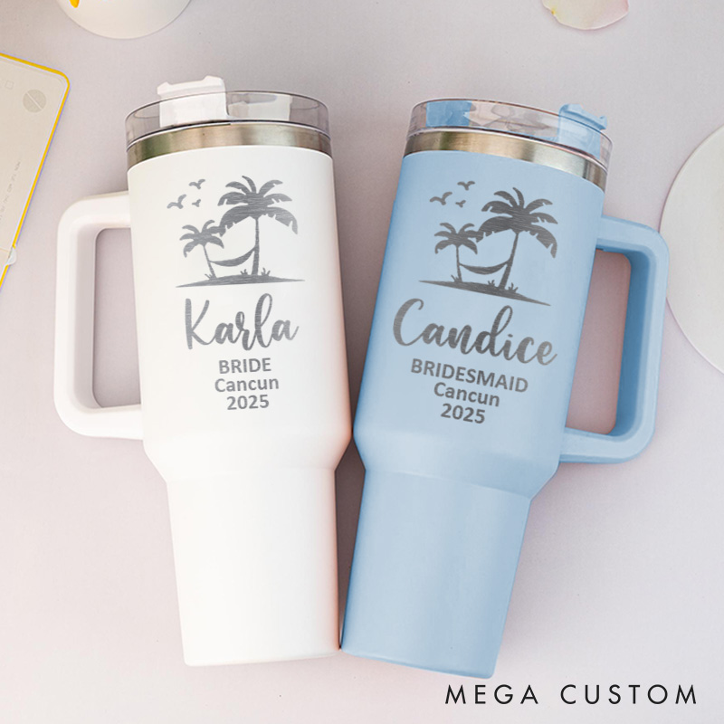 Personalized Bridesmaid Tropical Palm Tree 40oz Tumbler Maid of Honor Tumbler with Lid and Straw Bride Bachelorette Party Gift Bridal Shower Tumbler