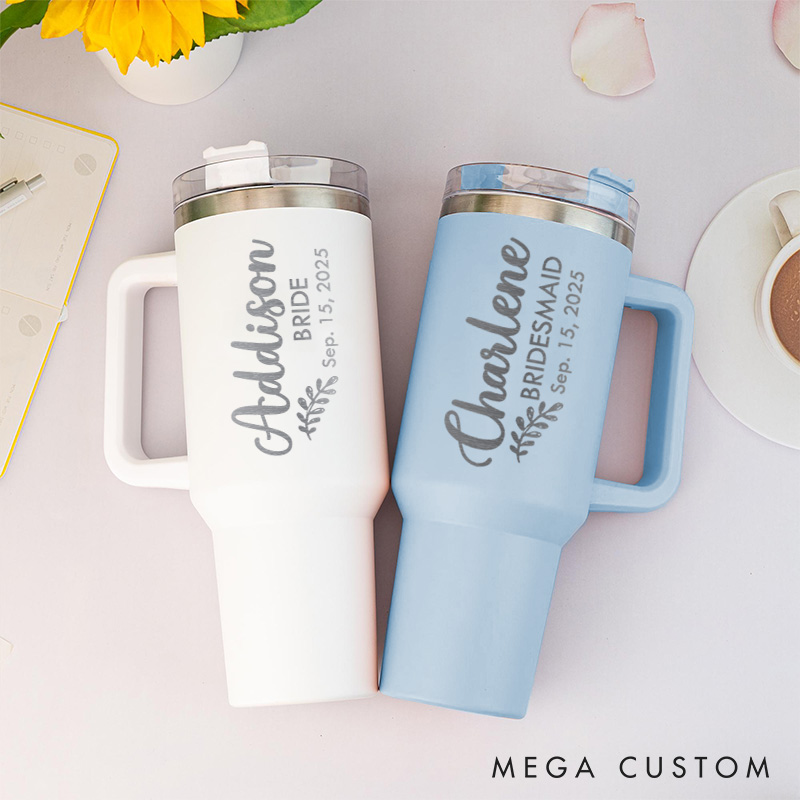 Personalized Bridesmaid Vertical Name 40oz Tumbler Maid of Honor Tumbler with Lid and Straw Bride Bachelorette Party Gift for Her Bridal Shower Gift