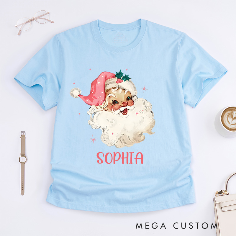 Personalized Cheerful Santa with Festive Expression Christmas T-Shirt