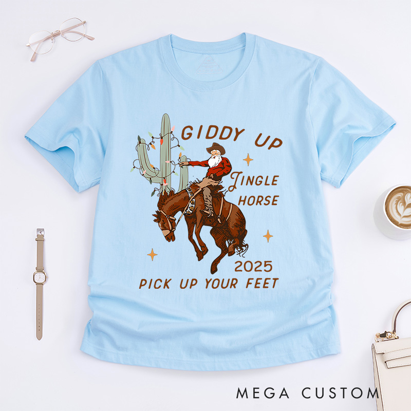 Personalized Giddy up Jingle Horse with Western Holiday Theme Christmas T-Shirt