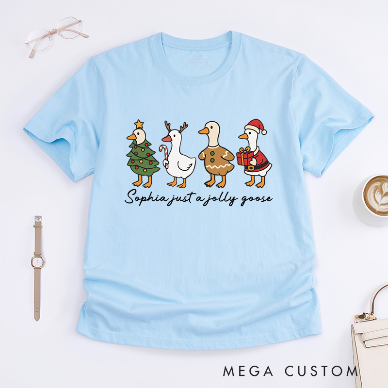 Personalized Jolly Geese in Festive Holiday Costumes Christmas T-Shirt