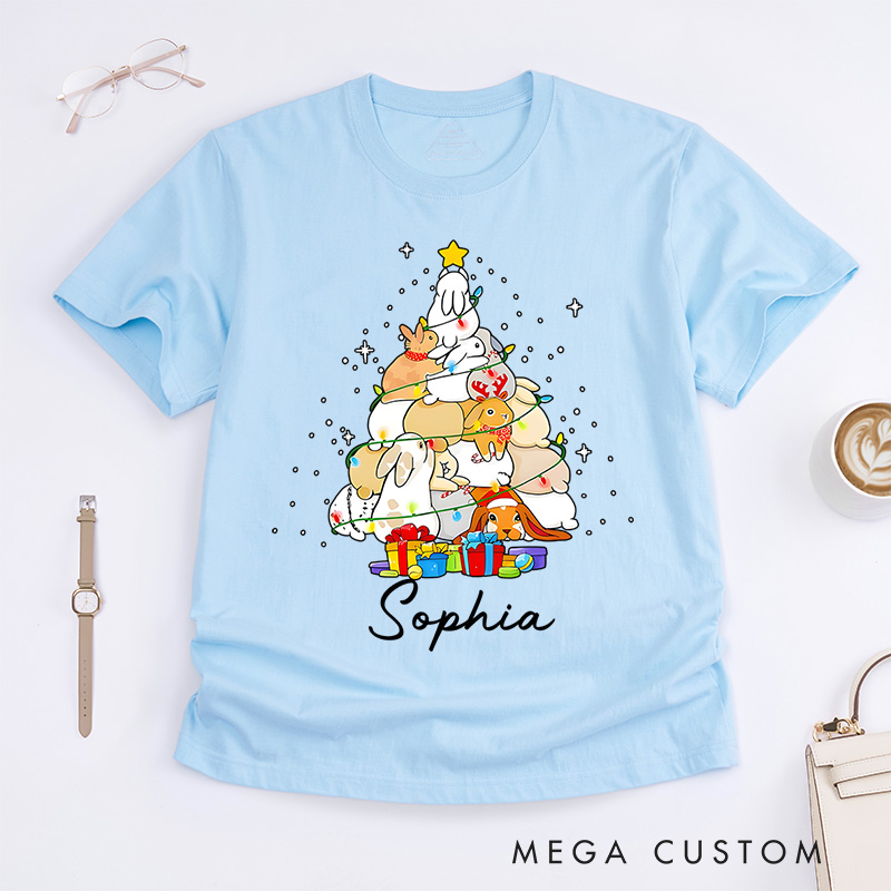 Personalized Christmas Tree with Cute Animals and Gifts Christmas T-Shirt