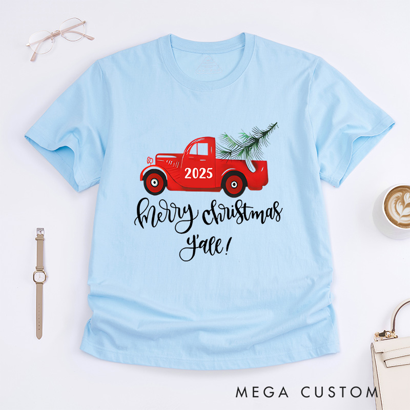 Personalized Red Truck Carrying Christmas Tree Christmas T-Shirt