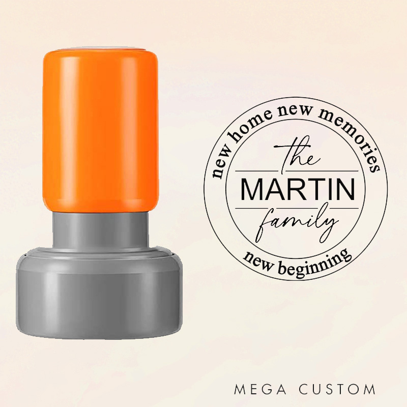 Personalized Round Housewarming Stamp New Home New Memories New Beginning Design Custom Family Name Decorative Stamp for New Homeowners