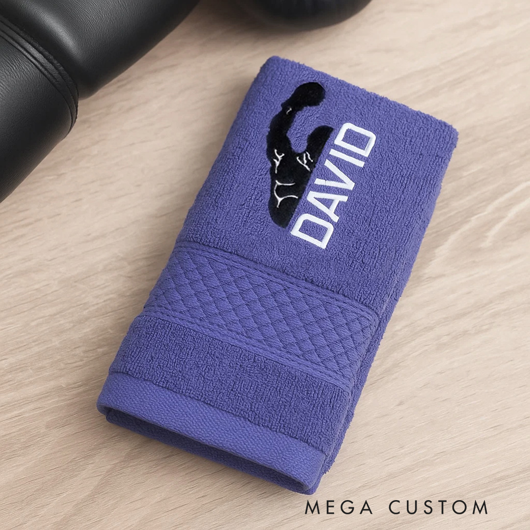 Personalized Boxing 100% Cotton Towel with Embroidered Name Sporting Good Training Anniversary Gift for Boxers Gym Lovers