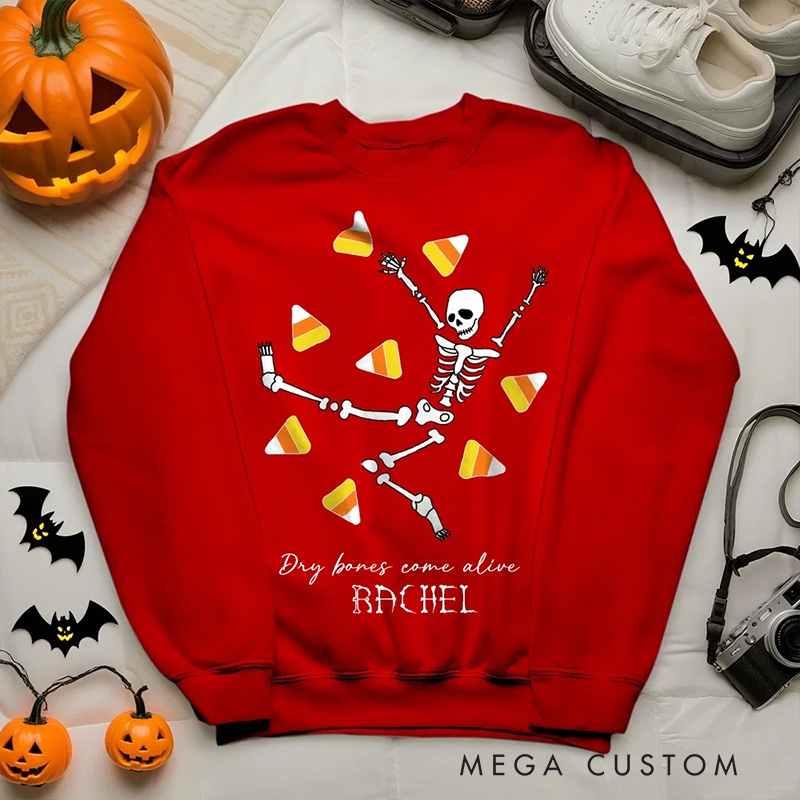 Personalized Halloween Skeleton Pumpkin Candy Classic Sweatshirt with Name Halloween Gift for Women and Men