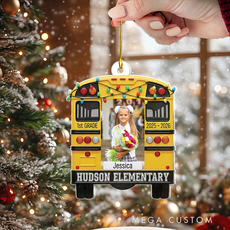 Personalized Christmas Ornament in School Bus Design Acrylic Ornament for Teacher and Student